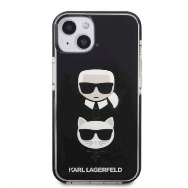 Originalus dėklas Karl Lagerfeld KLHCP13STPE2TK iPhone 13 mini 5,4 hardcase Juodas Karl &amp  Choupette Head 2