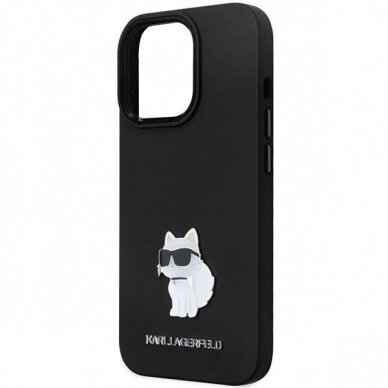 Originalus dėklas Karl Lagerfeld KLHCP13XSMHCNPK case skirta iPhone 13 Pro Max 6.7  - Juodas Silicone C Metal Pin 5