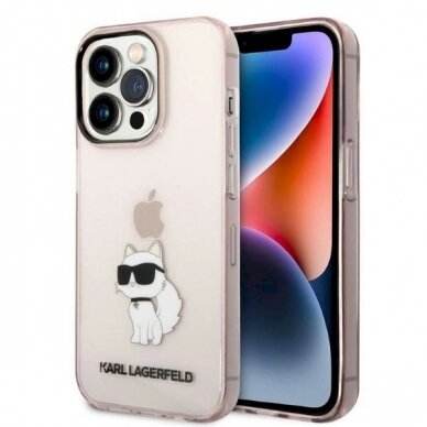 Originalus dėklas Karl Lagerfeld KLHCP14LHNCHTCP iPhone 14 Pro 6.1  rožinis/rožinis hardcase Ikonik Choupette