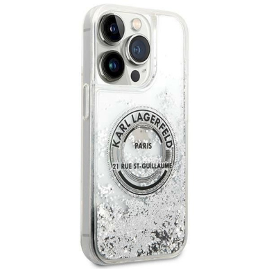 Originalus dėklas Karl Lagerfeld KLHCP14LLCRSGRS iPhone 14 Pro 6.1 "silver / silver hardcase Liquid Glitter RSG 3