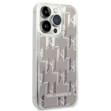 Originalus dėklas Karl Lagerfeld KLHCP14LLMNMS iPhone 14 Pro 6.1 hardcase silver / silver Liquid Glitter Monogram 3