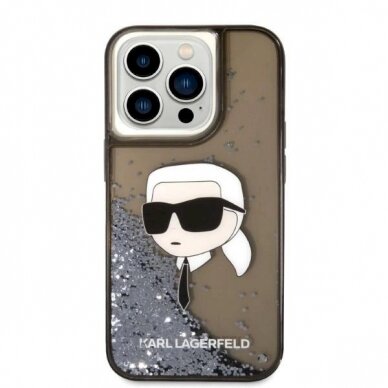 Originalus dėklas Karl Lagerfeld KLHCP14LLNKHCK iPhone 14 Pro 6.1  Juodas hardcase Glitter Karl Head 2