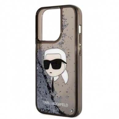 Originalus dėklas Karl Lagerfeld KLHCP14LLNKHCK iPhone 14 Pro 6.1  Juodas hardcase Glitter Karl Head 5