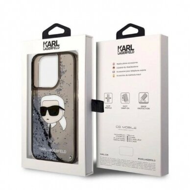 Originalus dėklas Karl Lagerfeld KLHCP14LLNKHCK iPhone 14 Pro 6.1  Juodas hardcase Glitter Karl Head 7