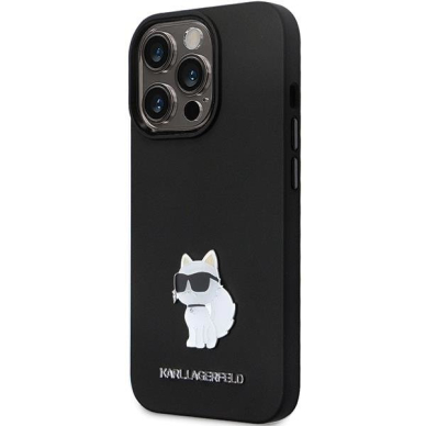 Originalus dėklas Karl Lagerfeld KLHCP14LSMHCNPK case skirta iPhone 14 Pro - Juodas Silicone C Metal Pin 1