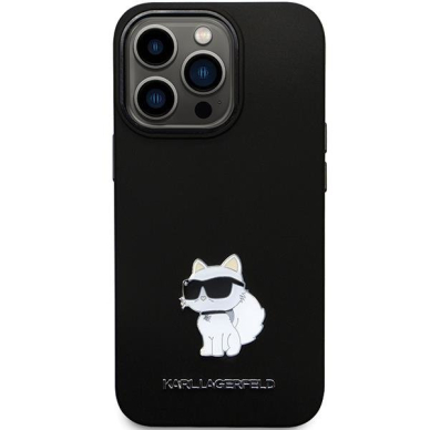 Originalus dėklas Karl Lagerfeld KLHCP14LSMHCNPK case skirta iPhone 14 Pro - Juodas Silicone C Metal Pin 2