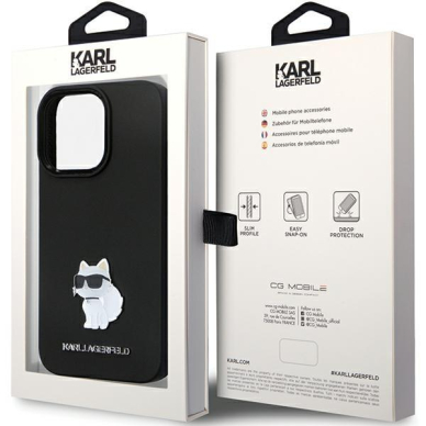 Originalus dėklas Karl Lagerfeld KLHCP14LSMHCNPK case skirta iPhone 14 Pro - Juodas Silicone C Metal Pin 7