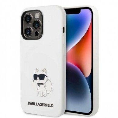 Originalus dėklas Karl Lagerfeld KLHCP14LSNCHBCH iPhone 14 Pro 6.1  hardcase Baltas/Baltas Silicone Choupette