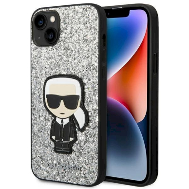 Originalus dėklas Karl Lagerfeld KLHCP14MGFKPG iPhone 14 Plus 6.7 hardcase Sidabrinis Glitter Flakes Ikonik