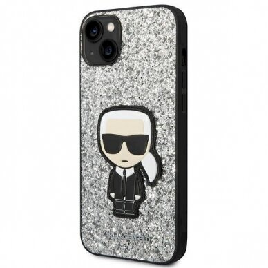 Originalus dėklas Karl Lagerfeld KLHCP14SGFKPG iPhone 14 6.1 hardcase Sidabrinis Glitter Flakes Ikonik 1