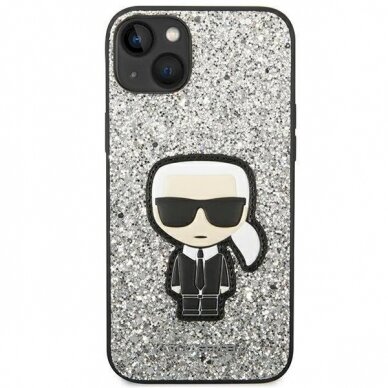 Originalus dėklas Karl Lagerfeld KLHCP14SGFKPG iPhone 14 6.1 hardcase Sidabrinis Glitter Flakes Ikonik 2