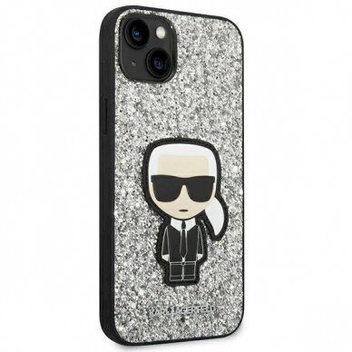 Originalus dėklas Karl Lagerfeld KLHCP14SGFKPG iPhone 14 6.1 hardcase Sidabrinis Glitter Flakes Ikonik 3