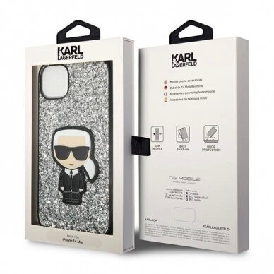 Originalus dėklas Karl Lagerfeld KLHCP14SGFKPG iPhone 14 6.1 hardcase Sidabrinis Glitter Flakes Ikonik 7