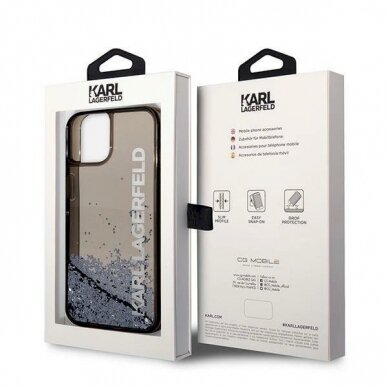 Originalus dėklas Karl Lagerfeld KLHCP14SLCKVK iPhone 14 6.1 Juodas hardcase Liquid Glitter Elong 7