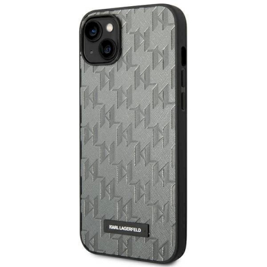 Originalus dėklas Karl Lagerfeld KLHCP14SSAKLHPG iPhone 14 6.1 hardcase pilkos spalvos / pilkos spalvos Saffiano Mono Metal Logo 1