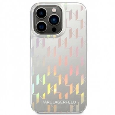 Originalus dėklas Karl Lagerfeld KLHCP14XLGMMSV3 iPhone 14 Pro Max 6.7 hardcase Sidabrinis Monogram Iridescent 1