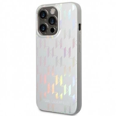 Originalus dėklas Karl Lagerfeld KLHCP14XLGMMSV3 iPhone 14 Pro Max 6.7 hardcase Sidabrinis Monogram Iridescent 3