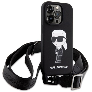 Originalus dėklas Karl Lagerfeld KLHCP15SSCBSKNK iPhone 15 6.1  hardcase Juodas Crossbody Silicone Ikonik 2