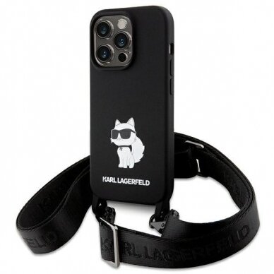 Originalus dėklas Karl Lagerfeld KLHCP15XSCBSCNK iPhone 15 Pro Max 6.7  hardcase Juodas Crossbody Silicone Choupette