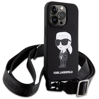 Originalus dėklas Karl Lagerfeld KLHCP15XSCBSKNK iPhone 15 Pro Max 6.7  hardcase Juodas Crossbody Silicone Ikonik 2