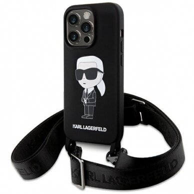 Originalus dėklas Karl Lagerfeld KLHCP15XSCBSKNK iPhone 15 Pro Max 6.7  hardcase Juodas Crossbody Silicone Ikonik