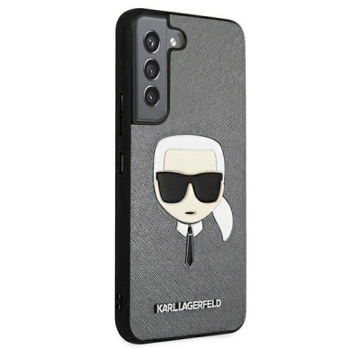 Originalus dėklas Karl Lagerfeld KLHCS22MSAKHSL S906 S22+ Pilkas hardcase Saffiano Ikonik Karl`s Head 3