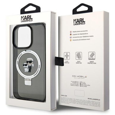 Originalus dėklas Karl Lagerfeld KLHMP13LHMRSKCK iPhone 13 Pro 6.1  Juodas hardcase Ring Stand Karl&amp Choupette MagSafe 1