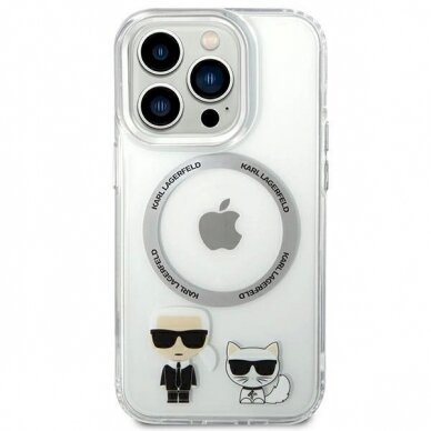 Originalus dėklas Karl Lagerfeld KLHMP14LHKCT iPhone 14 Pro 6.1 hardcase Permatomas / Permatomas Karl &amp  Choupette Aluminum Magsafe 2