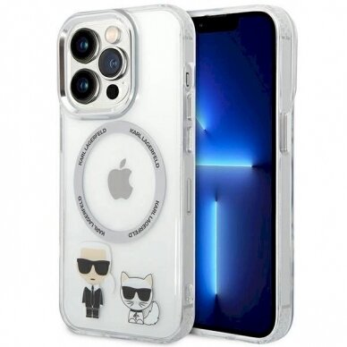 Originalus dėklas Karl Lagerfeld KLHMP14LHKCT iPhone 14 Pro 6.1 hardcase Permatomas / Permatomas Karl &amp  Choupette Aluminum Magsafe