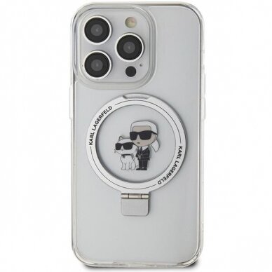 Originalus dėklas Karl Lagerfeld KLHMP14LHMRSKCH iPhone 14 Pro 6.1  Baltas/Baltas hardcase Ring Stand Karl&amp Choupette MagSafe 2