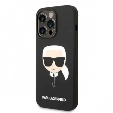 Originalus dėklas Karl Lagerfeld KLHMP14LSLKHBK iPhone 14 Pro 6.1 hardcase Juodas Silicone Karl`s Head Magsafe 1