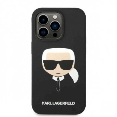 Originalus dėklas Karl Lagerfeld KLHMP14LSLKHBK iPhone 14 Pro 6.1 hardcase Juodas Silicone Karl`s Head Magsafe 2