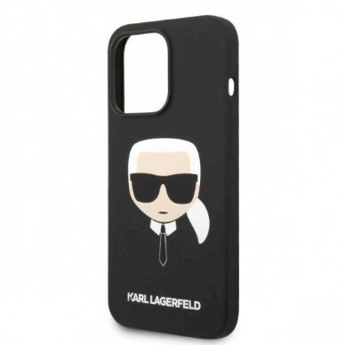 Originalus dėklas Karl Lagerfeld KLHMP14LSLKHBK iPhone 14 Pro 6.1 hardcase Juodas Silicone Karl`s Head Magsafe 5