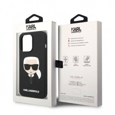 Originalus dėklas Karl Lagerfeld KLHMP14LSLKHBK iPhone 14 Pro 6.1 hardcase Juodas Silicone Karl`s Head Magsafe 7