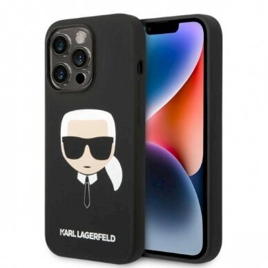 Originalus dėklas Karl Lagerfeld KLHMP14LSLKHBK iPhone 14 Pro 6.1 hardcase Juodas Silicone Karl`s Head Magsafe