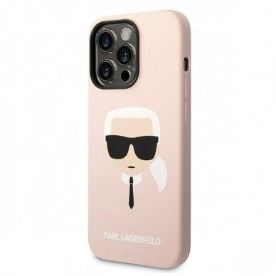 Originalus dėklas Karl Lagerfeld KLHMP14LSLKHLP iPhone 14 Pro 6.1 hardcase light rožinis / light rožinis Silicone Karl`s Head Magsafe 1