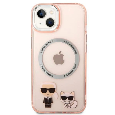 Originalus dėklas Karl Lagerfeld KLHMP14MHKCP iPhone 14 Plus 6.7 hardcase rožinis / rožinis Karl &amp  Choupette Aluminum Magsafe 2