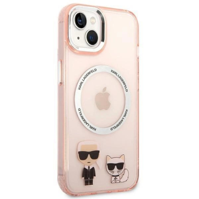 Originalus dėklas Karl Lagerfeld KLHMP14MHKCP iPhone 14 Plus 6.7 hardcase rožinis / rožinis Karl &amp  Choupette Aluminum Magsafe 3