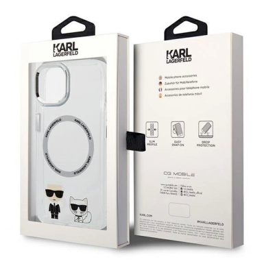 Originalus dėklas Karl Lagerfeld KLHMP14MHKCT iPhone 14 Plus 6.7 hardcase Permatomas / Permatomas Karl &amp  Choupette Aluminum Magsafe 7