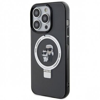 Originalus dėklas Karl Lagerfeld KLHMP15LHMRSKCK iPhone 15 Pro 6.1  Juodas hardcase Ring Stand Karl&amp Choupette MagSafe 1