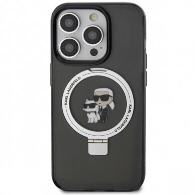 Originalus dėklas Karl Lagerfeld KLHMP15LHMRSKCK iPhone 15 Pro 6.1  Juodas hardcase Ring Stand Karl&amp Choupette MagSafe 2