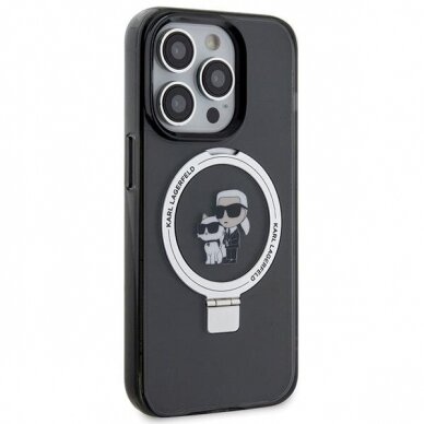 Originalus dėklas Karl Lagerfeld KLHMP15LHMRSKCK iPhone 15 Pro 6.1  Juodas hardcase Ring Stand Karl&amp Choupette MagSafe 3