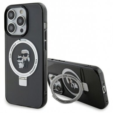 Originalus dėklas Karl Lagerfeld KLHMP15LHMRSKCK iPhone 15 Pro 6.1  Juodas hardcase Ring Stand Karl&amp Choupette MagSafe