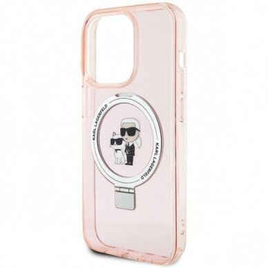 Originalus dėklas Karl Lagerfeld KLHMP15LHMRSKCP iPhone 15 Pro 6.1  rožinis/rožinis hardcase Ring Stand Karl&amp Choupette MagSafe