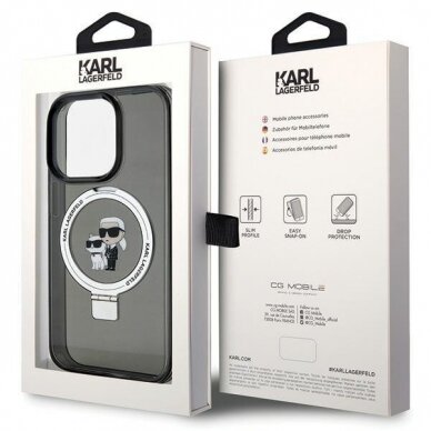 Originalus dėklas Karl Lagerfeld KLHMP15LHMRSKHK iPhone 15 Pro 6.1  Juodas hardcase Ring Stand Karl Head MagSafe 1