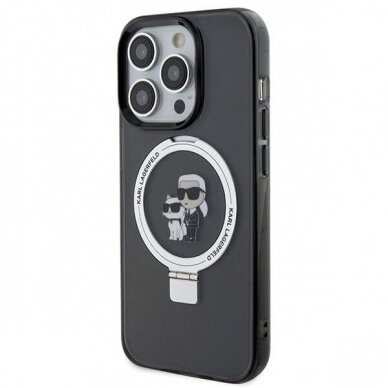 Originalus dėklas Karl Lagerfeld KLHMP15LHMRSKHK iPhone 15 Pro 6.1  Juodas hardcase Ring Stand Karl Head MagSafe 2