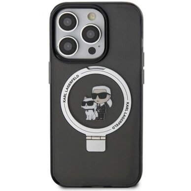 Originalus dėklas Karl Lagerfeld KLHMP15LHMRSKHK iPhone 15 Pro 6.1  Juodas hardcase Ring Stand Karl Head MagSafe 3