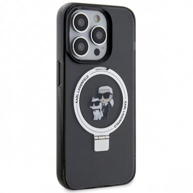 Originalus dėklas Karl Lagerfeld KLHMP15LHMRSKHK iPhone 15 Pro 6.1  Juodas hardcase Ring Stand Karl Head MagSafe 4