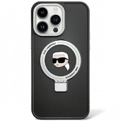 Originalus dėklas Karl Lagerfeld KLHMP15LHMRSKHK iPhone 15 Pro 6.1  Juodas hardcase Ring Stand Karl Head MagSafe