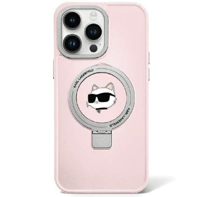 Originalus dėklas Karl Lagerfeld KLHMP15SHMRSCHP iPhone 15 6.1  rožinis/rožinis hardcase Ring Stand Choupette Head MagSafe